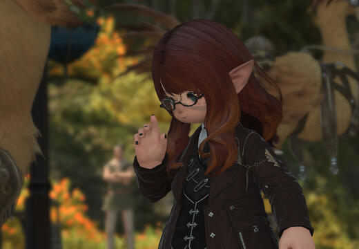 Ayu at work Ayu considering something of interest in a sharp brown business attire