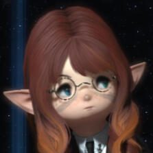 AyuPortrait A Lalafel woman with round glasses, dull reddish brown hair, and prominent freckles